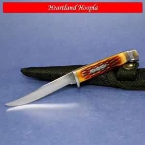  Rough Rider Small Hunter Knife With Amber Bone Handles 