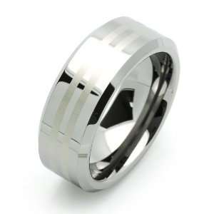 8MM Comfort Fit Tungsten Wedding Band Beveled Edges Flat Ring For Men 
