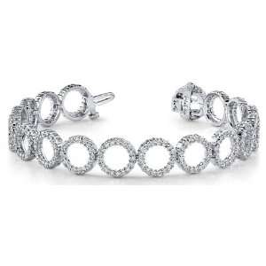 18k White Gold, Dripping with Diamonds Circle Link Bracelet, 5.02 ct 