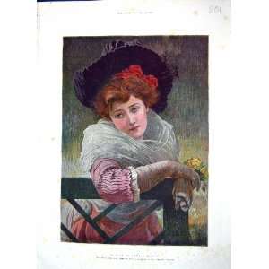  1896 Antique Portrait Beautiful Lady Woman Stone