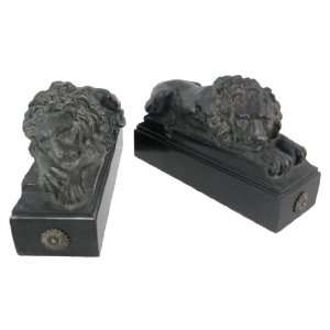    Cast Iron Look Resting Lion Bookends Book Ends Leo