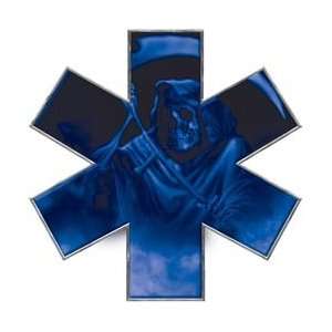   Grim Reaper Star of Life EMT EMS Blue 12 Reflective Decal Automotive