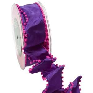  May Arts 1 1/2 Inch Wide Ribbon, Purple with Pom Pom Edge 