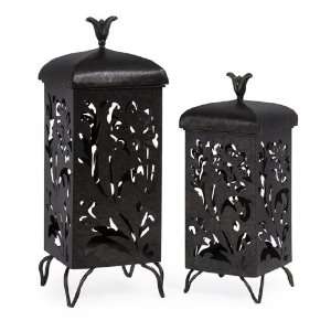  Set of 2 Floral Cut Out Storage Containers with Finial 