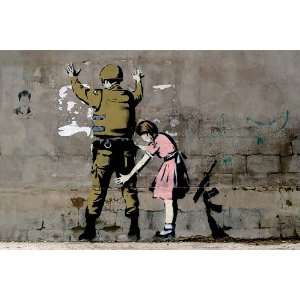  LAMINATED Banksy Girl Serching Soldier 23.5 x 16.5Inches 