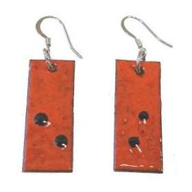   Rectangular Enamel on Copper Earrings   Orange Duces 