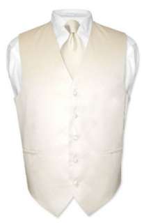  Covona Mens Solid CREAM Dress Vest NeckTie Set for Suit 