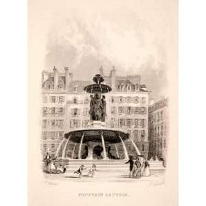 1859 Steel Engraving Fontaine Louvois Public Square Fountain Paris T 