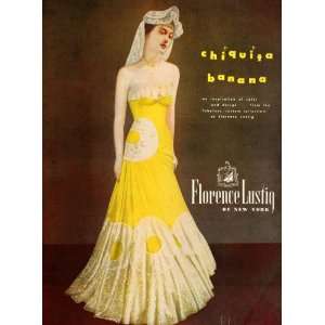  1948 Ad Florence Lustig Fashion Designer Yellow Gown 