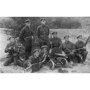  Russian Red Army Soldiers with a Maxim Machinegun, 8 1/2 X 