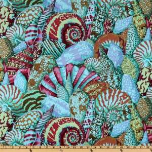   Shell Montage Aqua Fabric By The Yard Arts, Crafts & Sewing