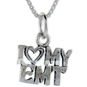 925 Sterling Silver I Love My EMT Talking Pendant (w/ 18 Silver Chain 