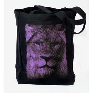 African Lion   Cotton Canvas Tote Bag   Purple on Black 
