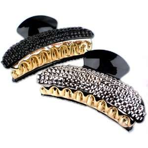  3.75 inch Black and Silver Evening Bling Jeweled Hair Claw 