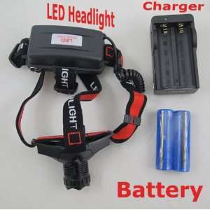 300 Lumens Zoomable 5w Cree Q5 Led Headlamp Flashlight + Charger + 2x 