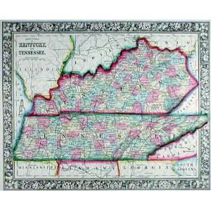    Mitchell 1862 Antique Map of Kentucky & Tennessee