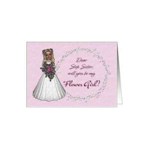  Step Sister be my Flower Girl? Girl in Lace Dress Card 