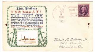 USS Bridge AFI 22nd Birthday 1939 Crosby cacheted Naval Cover. All 
