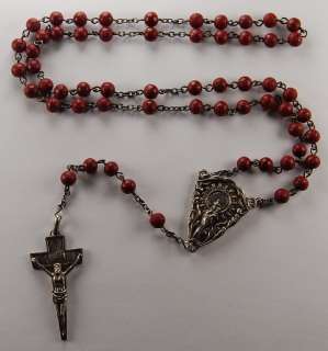 Spanish VINTAGE ROSE PETAL CARTHUSIAN MONK MADE Rosary on SILVER 