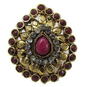 Iba Pink Gold Tone Ring Jodha Akbar Style Kundan Adjustable Wedding 