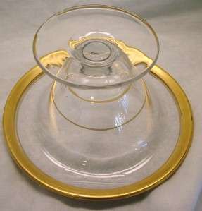 Gold Encrusted Rim Tiffin or Glastonbury heavy glass compote GORGEOUS 