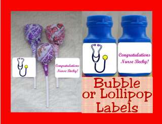 Doctor Nurse Birthday Party Lollipop Bubble Labels Tags Personalized 