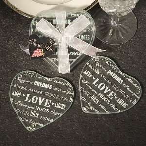  Heart Design Glass Coaster Favors (set of 2) 3974