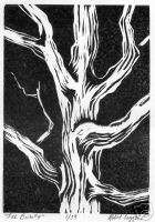 Orig lino print Tree Bones # 4 by Robert Fagg SFA  