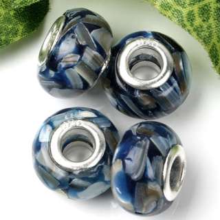 5p Blue Shell Resin European Hole Beads Fit Bracelet C7  