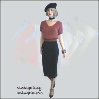 VINTAGE 50s 60s CUTE UNIQUE NOVELTY BUTTON SKIRT DRESS SWEATER M L 