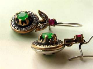 EMERALD WITH RUBY AND ZIRCONS GOLDFILLED ANTIQUE INSPIRED TURKISH 