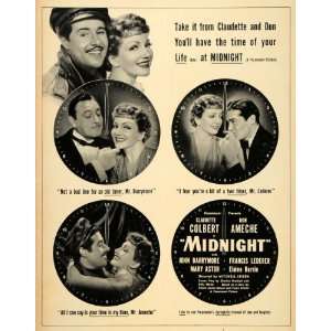  1939 Ad Midnight Paramount Colbert Ameche Astor Barrie 