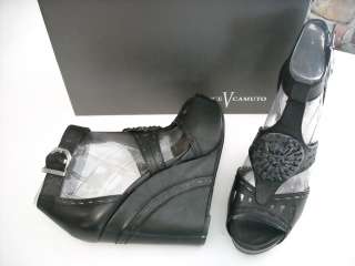 Vince Camuto BLACK Leather WEDGE Zaine SANDALS 10 NEW  