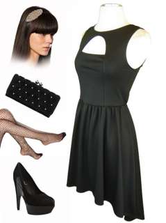 BLACK Cut Out Bodice HIGH LOW Hem HOLIDAY Party Dress  