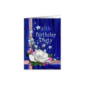 45th Birthday Party Invitation, White Rose Card