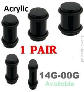 PAIR 14g,12g,10g,8g,6g,4g,2g,0g,00g Black Acrylic Plugs wl0 Rings 