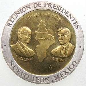   * MEXICO   1990 Sociedad Numismatica de Monterrey MEDAL  Salinas/Bush