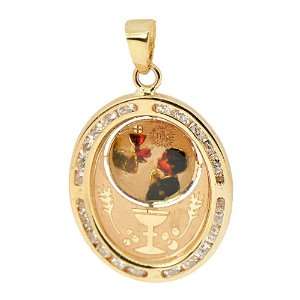  Yellow Gold, Religious Pendant Charm Colorful Boy Communion and Lab 