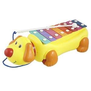   Yellow Dog Shaped Knocked Serinette Music Maker Tow Truck Toy Baby