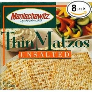 MANISCHEWITZ Thin Unsalted Matzo, 10 Ounce Boxes (Pack of 8)  