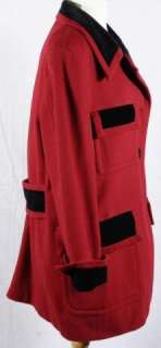 Moschino Cheap and Chic Red Wool Black Velvet Coat Jacket Outerwear 