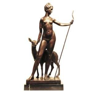  Bronze Greek Goddess Diana the Huntress and Stag Sculpture 