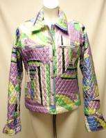 ANNE CARSON Colorful Quilted Silk Jacket Large  