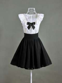 Boho Style New arrival Black White Bowite Women Chiffon Mini Dresse 