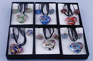 6Boxes Heart Art Murano Lampwork Glass W14537 Pendant Necklace Earring 