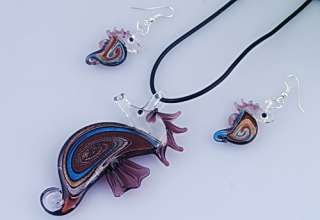 6sets Sea Horse Murano Glass Pendant Necklace Ear 14374  