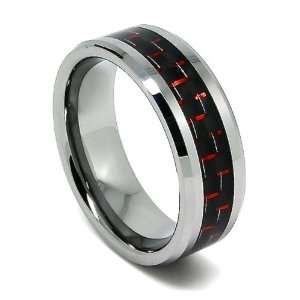   Band with Black & Red Carbon Fiber Inlay Wedding Band Engagement Ring