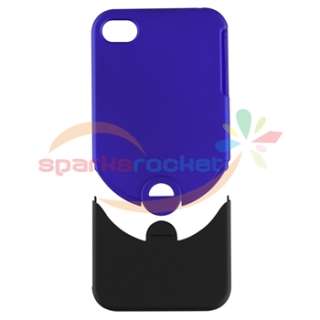 Black Blue Hybrid Back Case Cover+Privacy Film Accessory For iPhone 4 