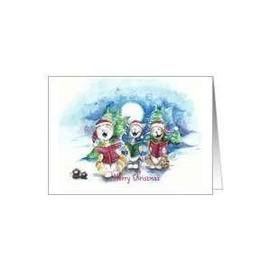  Caroling Holiday Cats, whimsical Merry Christmas Card 