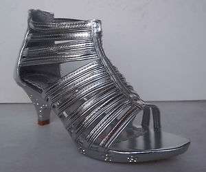 RYA 5708 10C Girls Silver Sparkle Heel Rear Zip Dress Sandal  